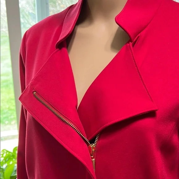 Chico’s Women's Red Jacket with Gold Zipoer Accents and Pockets Like New, Medium - Picture 5 of 14